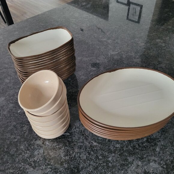 Melamine Restaurant Ware Plates Bowls Appetizer Sauce Dish Brown Cream 10 of eac - Picture 8 of 16